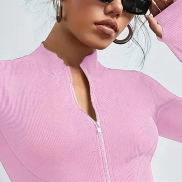 NWT Unbranded Sz. S Pink Zippered Long Sleeve Sweater Coat - Picture 3 of 8